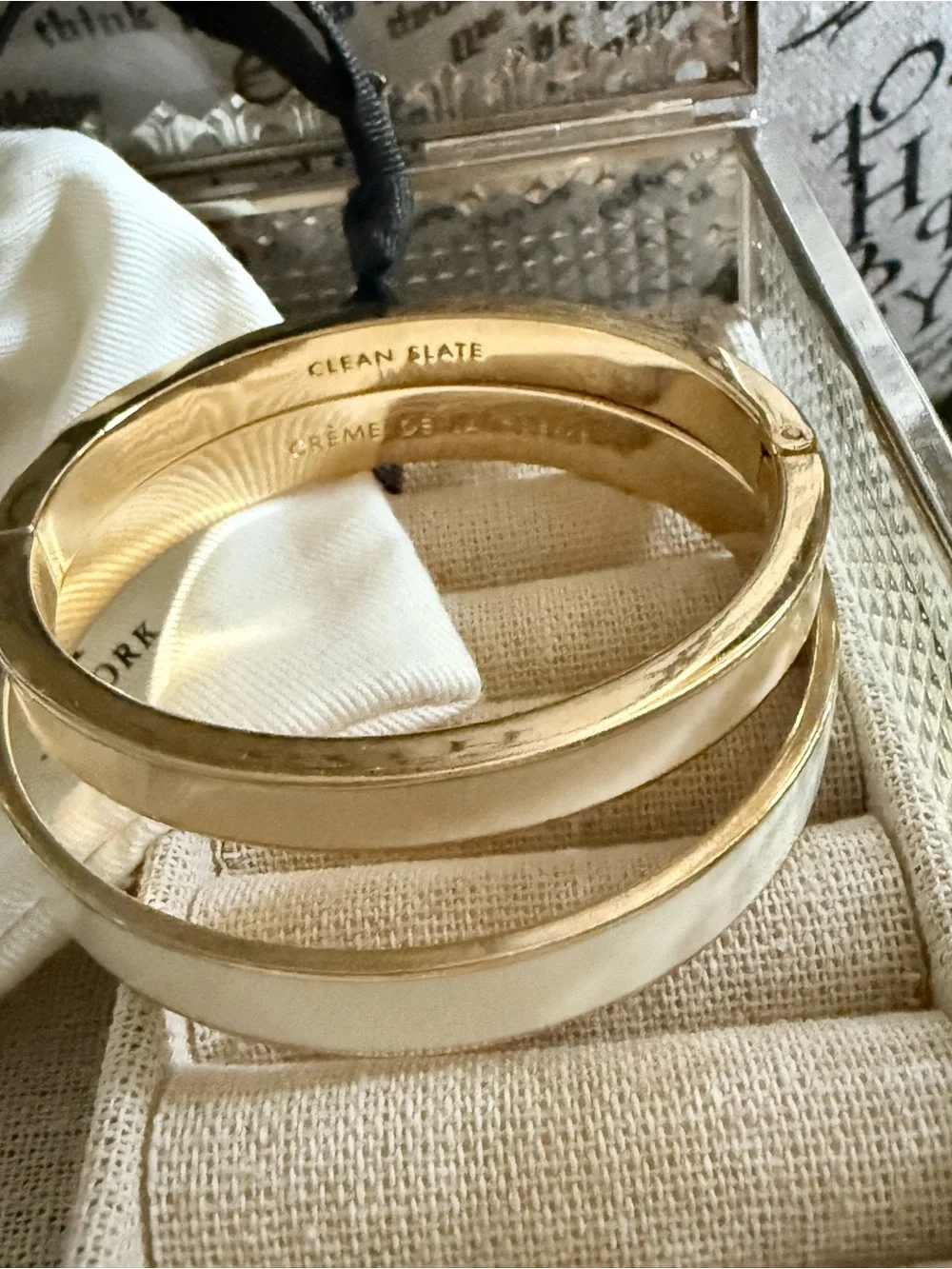 Kate Spade ♠️ Gold & Cream Enamel Bangle Bracelets
